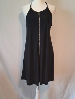 Black Halter Zipper Front Women's Dress